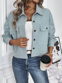 SHEIN LUNE Flap Pocket Drop Shoulder Jacket - Blue - View 1