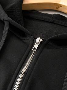 SHEIN LUNE Plus Halloween Print Zip Up Hooded Jacket - Black - View 3