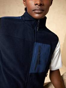 In My Nature Men Zip Up Vest Coat - Navy Blue - View 6