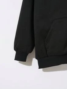 SHEIN EZwear 秋冬款落肩拉链保暖连帽衫 - 黑與白 - 查看 3