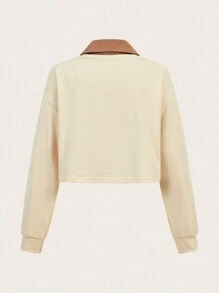 SHEIN MOD 休閒撞色女士衛衣 - 杏色 - 查看 2