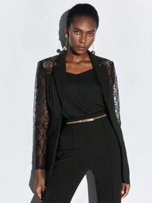 BizChic 蕾絲花邊單釦西裝外套 - 黑色 - 查看 4