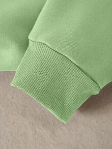 SHEIN EZwear 字母圖案加絨內裏運動衫 - 綠色 - 查看 3