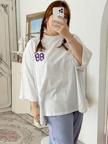 Dazy Plus Letter Print T-Shirt - Light Grey - View 8