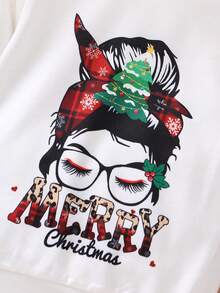 SHEIN Young Girl Figure & Letter Graphic Sweatshirt - White - View 3