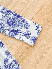 SHEIN 女嬰花和字母圖案荷葉邊洋裝和頭巾 - 藍色 - 查看 8