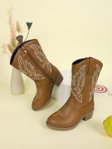 孩子們的靴子適用於過膝靴,中筒靴,刺繡高跟鞋,西部牛仔靴子,尖頭帶側拉鍊 - 黑色 - 查看 5