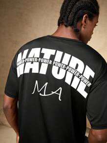 Manfinity Sport Corelite Camiseta deportiva con gráfico de letras, estilo novio para hombre - Negro - Ver 4