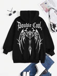 SHEIN Coolane Letter Graphic Drop Shoulder Hoodie - Black - View 1