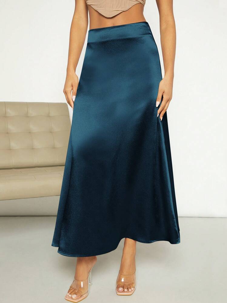 SHEIN Prive High Waist Satin A line Skirt SHEIN