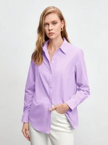 BizChic Jednolity Guziki z przodu Koszula - Liliowy fioletowy - Zobacz 9
