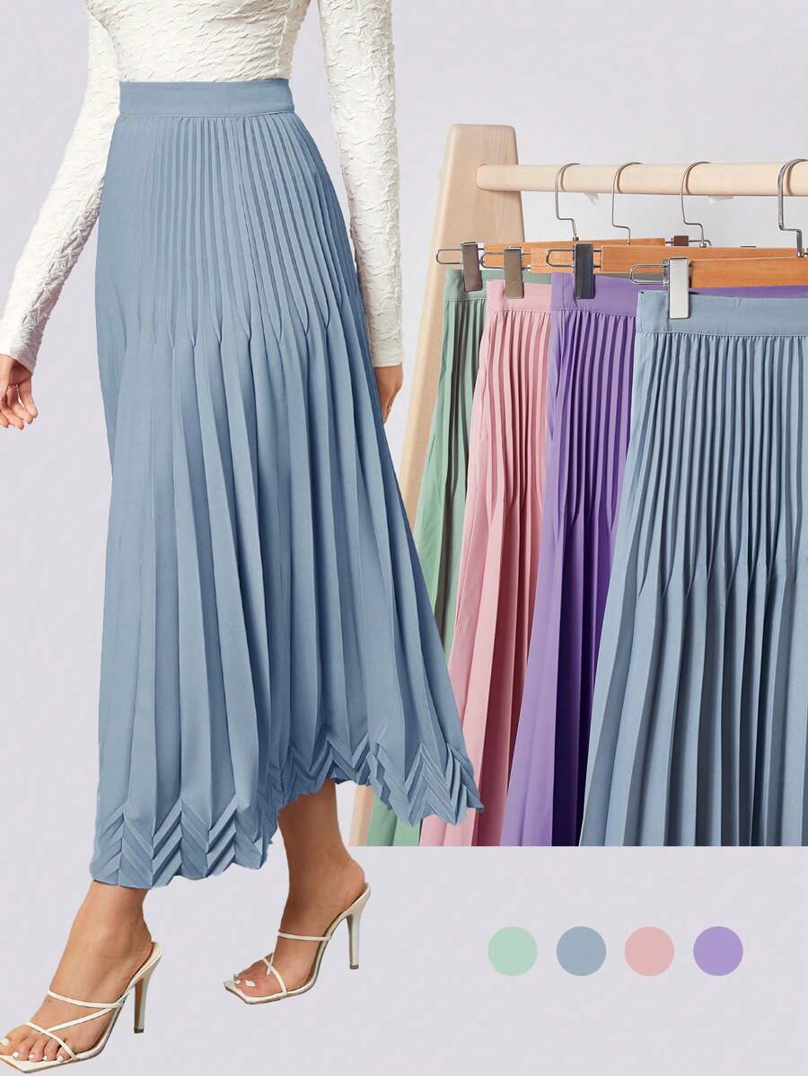 BizChic Chất rắn Viền xếp Váy Trang phục làm việc - Màu xanh bụi bặm - Xem 1