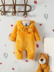 SHEIN 男嬰雙色拉鏈開襟連帽搖粒絨裝扮連體衣 - 黃色 - 查看 2