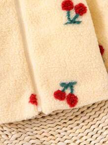 Baby Girl Cherry Pattern Zip Up Teddy Coat - Apricot - View 3