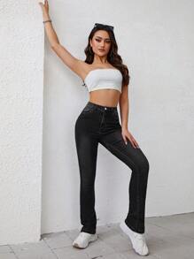 SHEIN EZwear Chất rắn Quần ống loe - màu đen - Xem 5