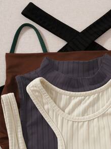 SHEIN Unity 4入組實心束口側面背心上衣、領帶背心和背心，外出上衣 - 彩色 - 查看 4