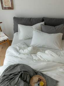 Bộ 3 món ga trải giường bằng vải lanh (1 vỏ chăn + 2 vỏ gối), không kèm ruột chăn, phù hợp cho ký túc xá nam/nữ, bộ đồ giường học sinh, trang trí ký túc xá, phong cách tối giản. - trắng - Xem 6