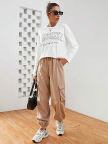 SHEIN Essnce Letter Graphic Drop Shoulder Tee - White - View 5