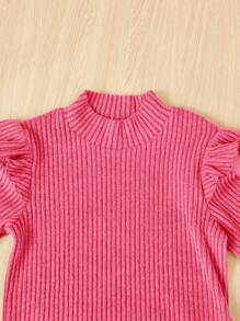 SHEIN 女大童荷葉邊小高領T恤 - 玫紅色 - 查看 4