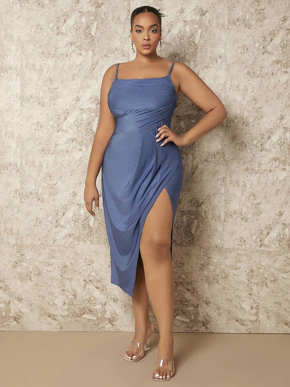 Plus Solid Wrap Hem Cami Dress