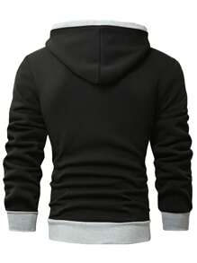 Manfinity Homme Men Patched Detail  Pocket Drawstring Hoodie, Men Hoodies, Black Hoodies For Men, Designer Hoodies Men - Black - View 2