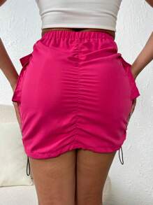 Chiquease Drawstring Side Flap Pocket Cargo Skirt - Hot Pink - View 2