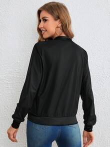 SHEIN Essnce 拉鏈開襟飛行員夾克 - 黑色 - 查看 2