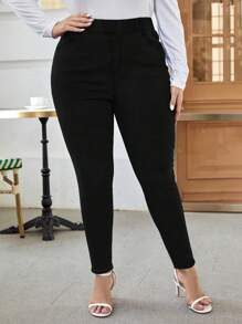 SHEIN Frenchy Plus High Waist Skinny Jeans - Black - View 6