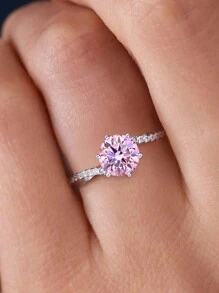 1入組1CT粉色莫桑石水鑽訂婚戒指婚戒適合女士S925純銀扭結戒指定情戒指永恆戒指週年紀念日情人節戒指奢華女士們首飾類禮物