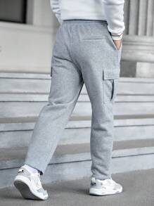 Manfinity VCAY Men Flap Pocket Side Drawstring Waist Cargo Pants - Light Grey - View 2