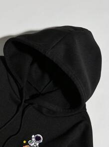 INAWLY Galaxy Print Kangaroo Pocket Sweatshirt From Moon To The Mars Our World Is But A Small Part Of The Cosmos The Galaxy - Black - View 5