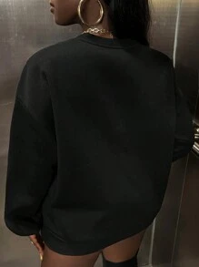 Slaydiva 女士宽松超大落肩虎纹豹纹卫衣 - 黑色 - 查看 3