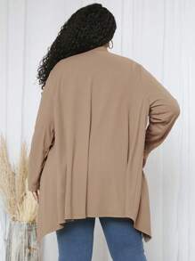 SHEIN CURVE+ 大码瀑布领开衫 - 卡其色 - 查看 2