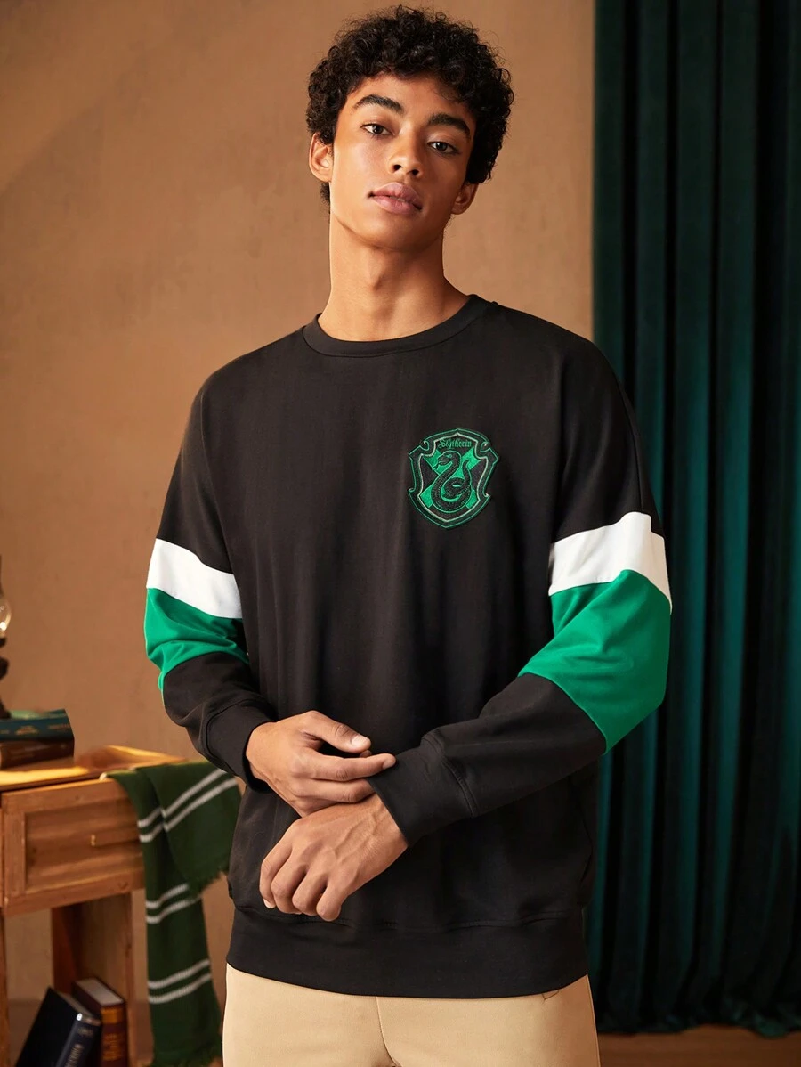 HARRY POTTER X SHEIN Men Color Block Cartoon Graphic Pullover - Multicolor - View 1