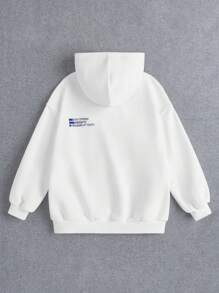 SHEIN Áo nỉ giữ nhiệt lót lông in hình khẩu hiệu dành cho bé gái tuổi teen - trắng - Xem 2