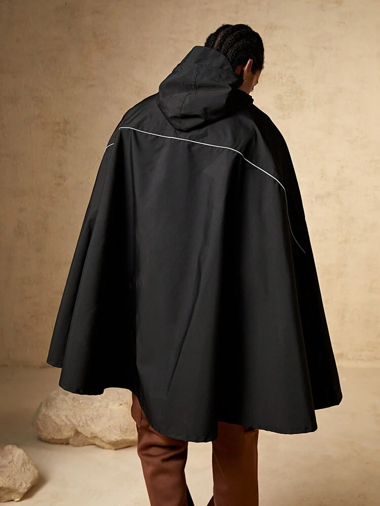 Men Contrast Binding Hooded Raincoat