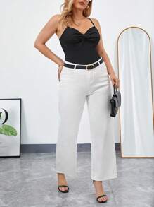 SHEIN Privé 大碼前扭結吊帶上衣 - 黑色 - 查看 5