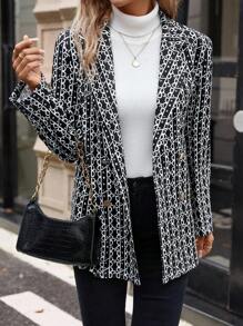 SHEIN Clasi Allover Print Double Breasted Blazer
