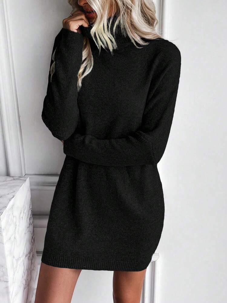 Turtleneck Batwing Sleeve Sweater Dress Without Belt Fall Winter Cloth For Women