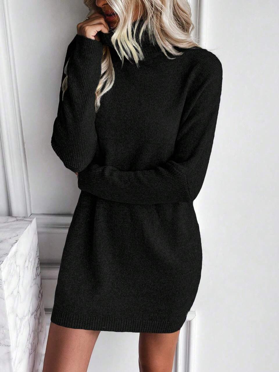 Turtleneck Batwing Sleeve Sweater Dress Without Belt Fall Winter Cloth For Women