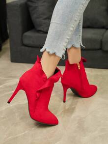 Women's Fashionable Red High Heel Boots - Red - View 5