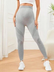 SHEIN Maternity Wide Waistband Leggings - Grey - View 5