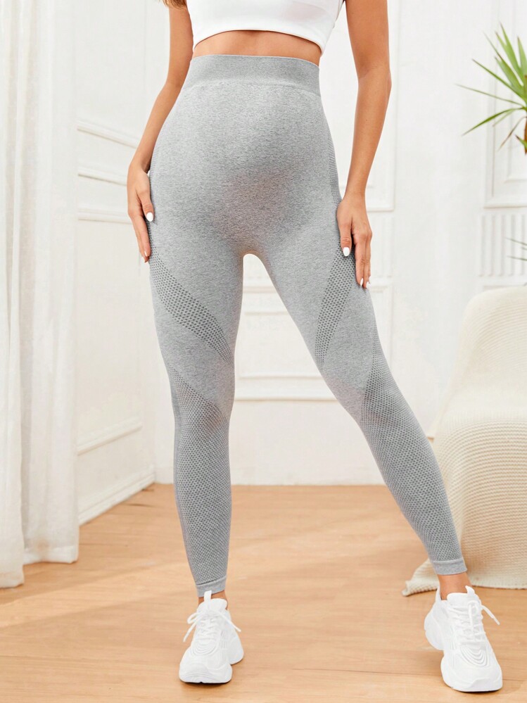 SHEIN Maternity Wide Waistband Leggings - Grey - View 5