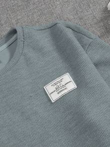 Teen Girl Letter Patched Drop Shoulder Tee & Pants - Baby Blue - View 3