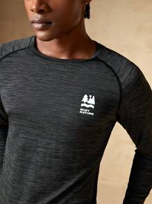 In My Nature 男士字母圖案插肩袖雜色針織戶外T恤 - 黑色 - 查看 5