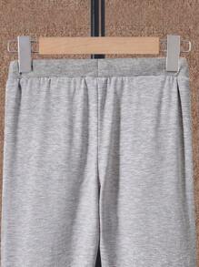 男大童小熊印花腰部抽繩衛褲 - 淺灰色 - 查看 5