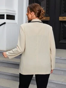 SHEIN Privé Plus Contrast Binding Open Front Blazer - Khaki - View 2