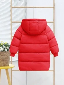 年轻女孩插肩袖连帽棉服外套 - 紅色 - 查看 2