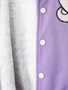 女大童小熊刺繡加絨內裏連帽夾克和運動褲 - 紫丁香色 - 查看 5