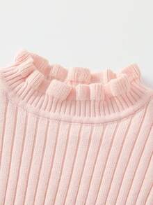 Chica Joven Jersey cuello de volante de manga con volante fruncido cuello tejido de canalé - Rosa - Ver 3